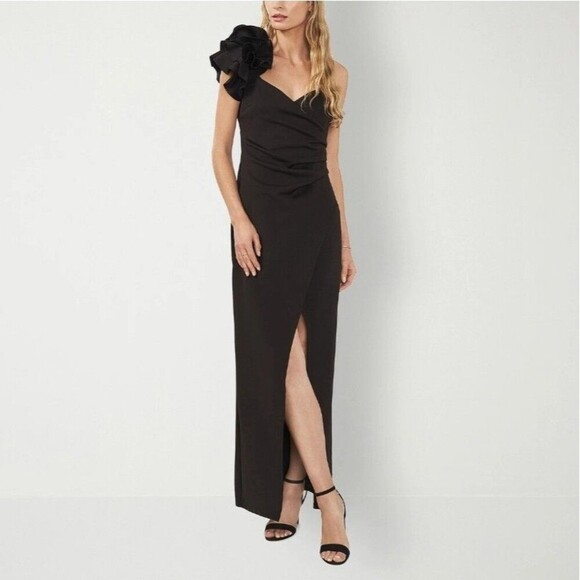 NWT Sam And Jess Women's Size 18 Floral Applique Sleeveless Evening Gown Black - Picture 1 of 5